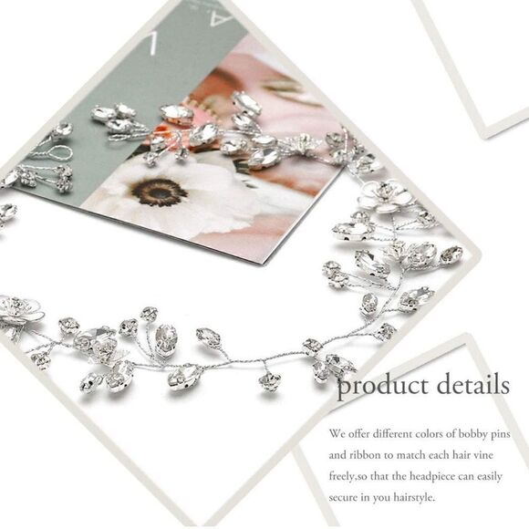 Flower Bride Wedding Headband Silver Crystal Hair Vine Braid Headpiece crown - Picture 6 of 6